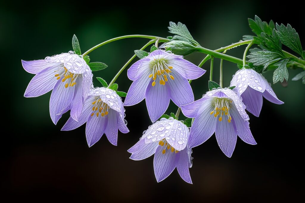 a detailed shot of the delicate petals of haberlea rhodopensis under morning dew