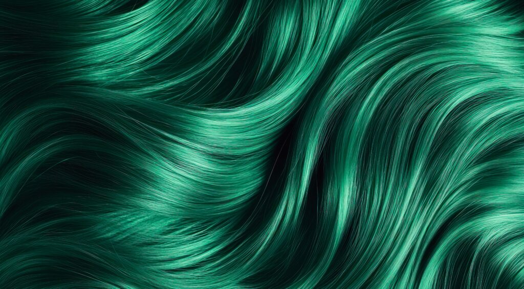 dyed green hair texture background. close up female long bright green hair.