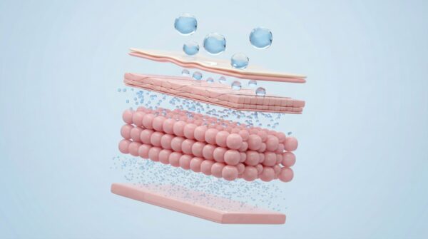 skin hydration and moisture retention process,3d conceptual illustration of water absorption through skin layers,ideal for cosmetics,skincare,dermatology or medical visuals
