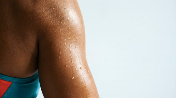 close up of a woman's arm with sweat droplets after physical exercise