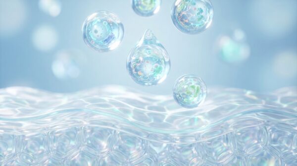 microscopic visualization of active vesicles penetrating biological barrier for cosmetic and medical research, 3d skincare absorption and dermatology technology rendering
