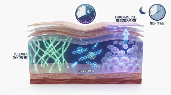 circadian skin repair and nighttime cellular regeneration illustration